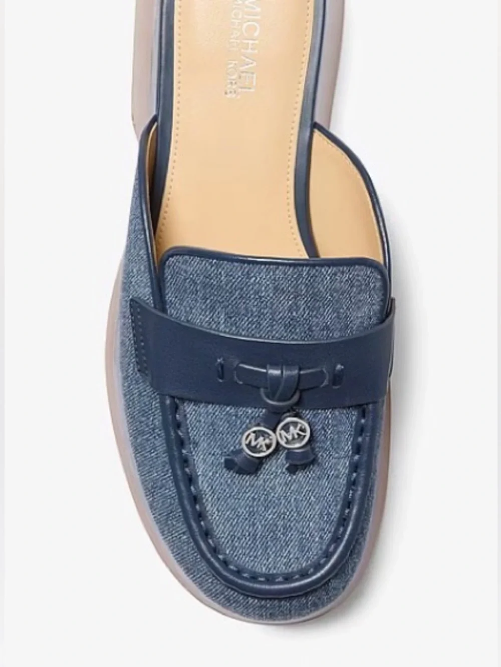 Michael Kors Denim Blue Platform Clog Mules with Wood-Effect Sole: Size 7.5